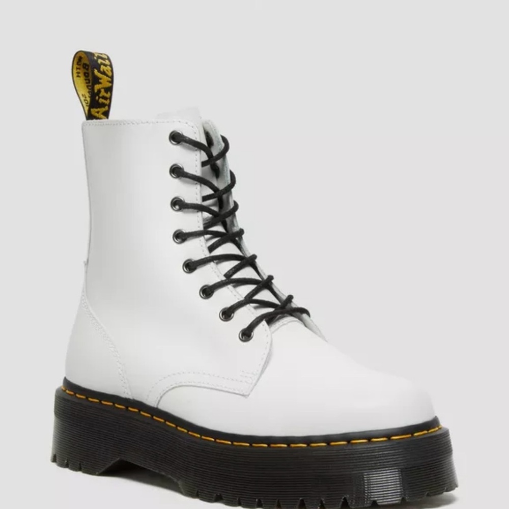 Dr. Martens Jadon platform boots in white polished leather